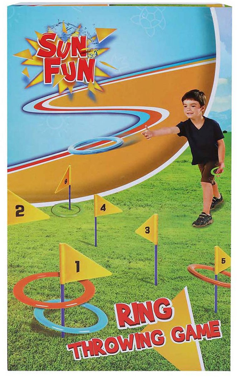 Lustiges Fang- und Wurfspiel mit 6 Ringen und 6 Flaggen