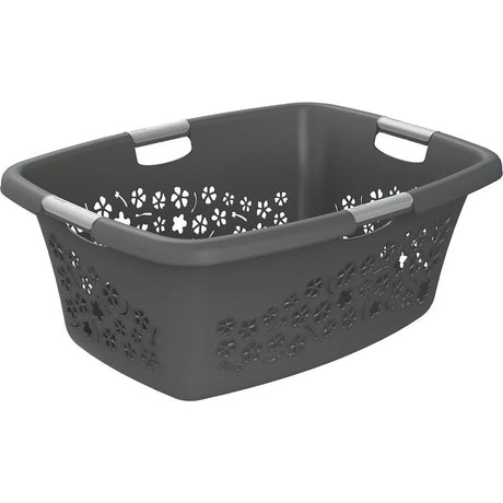 Rotho Blumen Wäschekorb 50l Anthrazit
