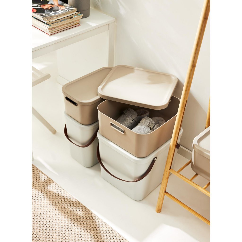 Rotho Deko Aufbewahrungsbox Albula Light 12 l Cappuccino | 2 Stk