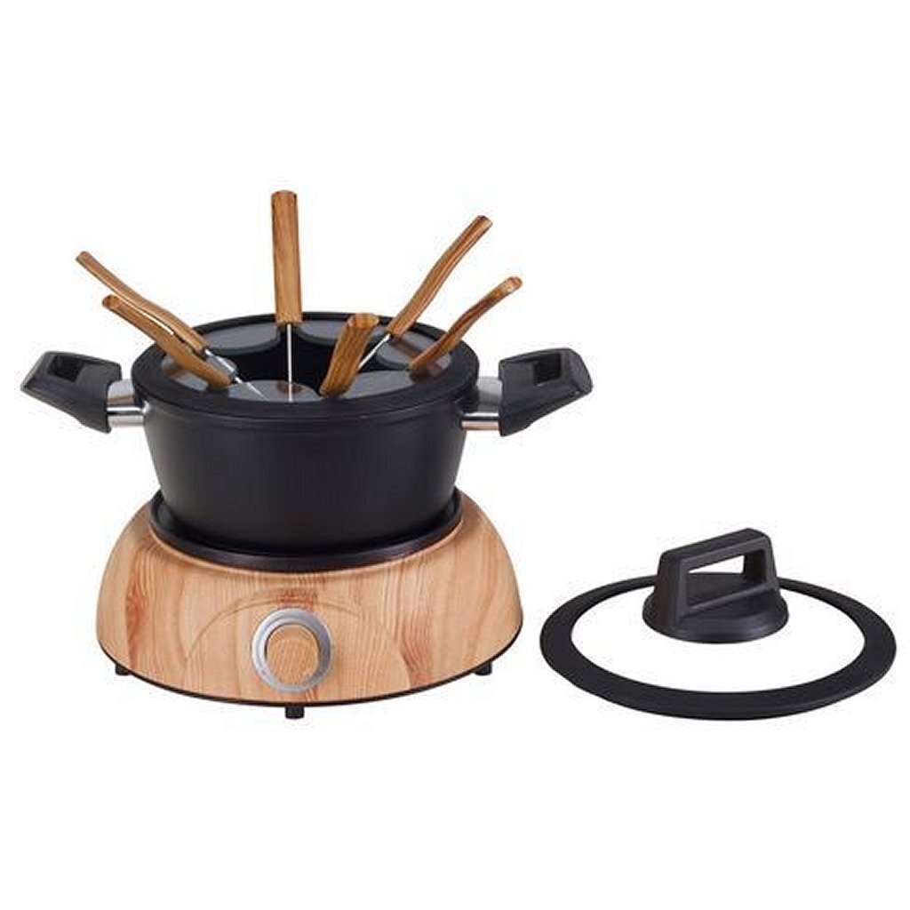 Basic Nouvel Wood 6-Personen-Fondue-Set aus schwarzem Holz