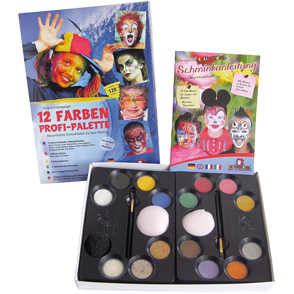 Eulenspiegel Make-up-Set mit Schritt-für-Schritt-Anleitung, verschiedene Farben, 1 Set