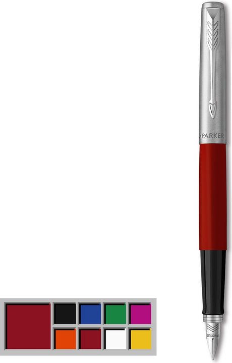 Parker Jotter Originals Füllfederhalter | klassisches rotes Finish | mittlere Feder | blaue und schwarze Tinte