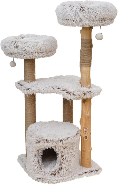 Ebi Kratzbaum Marseille Langhaarplüsch beige 49 x 49 x 122 cm - Katze