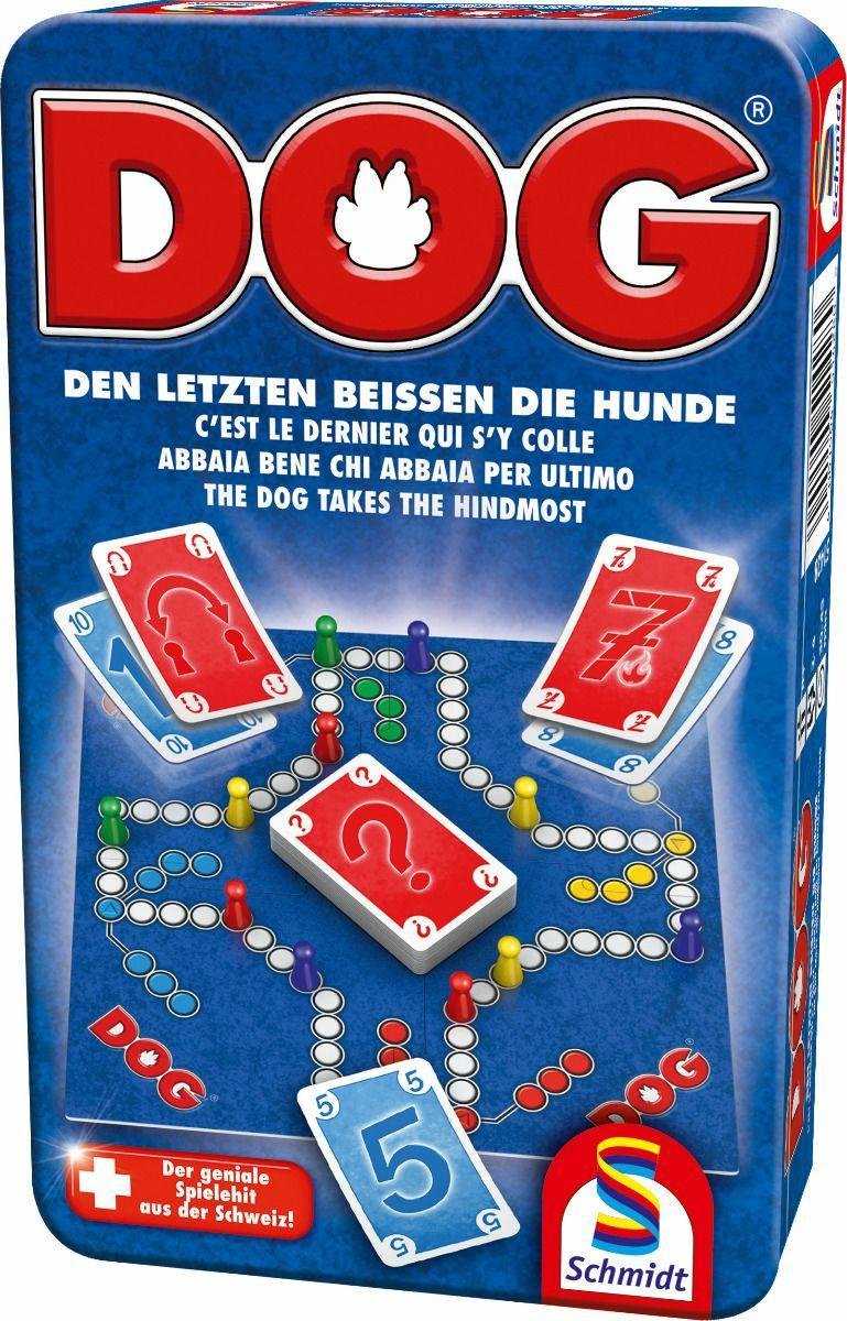 Schmidt® - Brettspiel - Reisespiel Hund® - Bring-Mich-Mit-Spiel in Metallbox - klassisches Strategiespiel - 2-4 Spieler