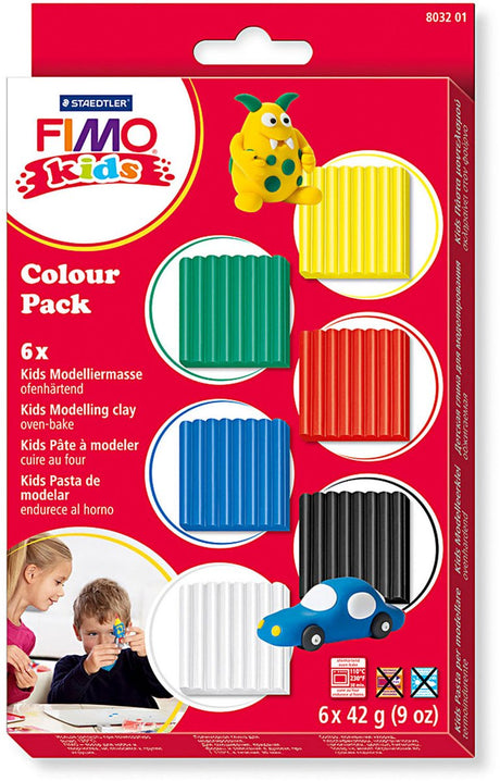 Fimo Kids - ofenhärtende Modelliermasse - Farbpaket Basic (6 x 42g)