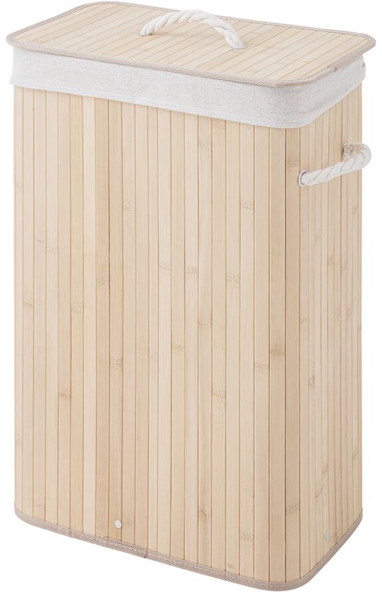 Sealskin bamboo – bamboe wasmand met deksel - wasbare katoenen waszak - handvatten - 56 liter – afmetingen 60 x 40 x 23,5 cm - natuurlijk bruin