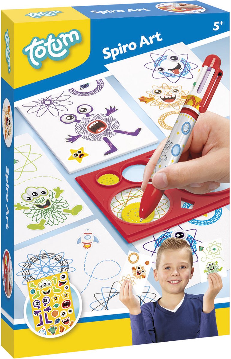 Totum Spirograph Bastelset Zeichenset inkl. 6-Farben-Stift und wiederverwendbare Vorlage – Spiro Art 5+ Geschenktipp für kreatives Spielzeug für Jungen und Mädchen
