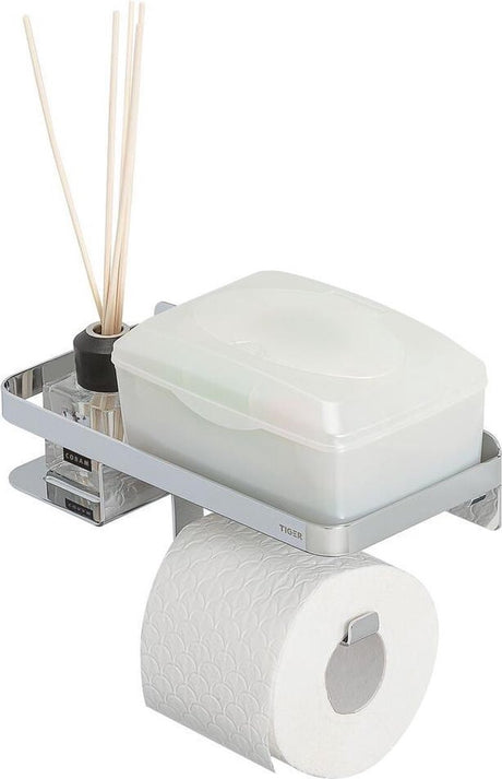 Tiger Caddy – Toilettenpapierhalter mit Ablage 24 cm – Chrom