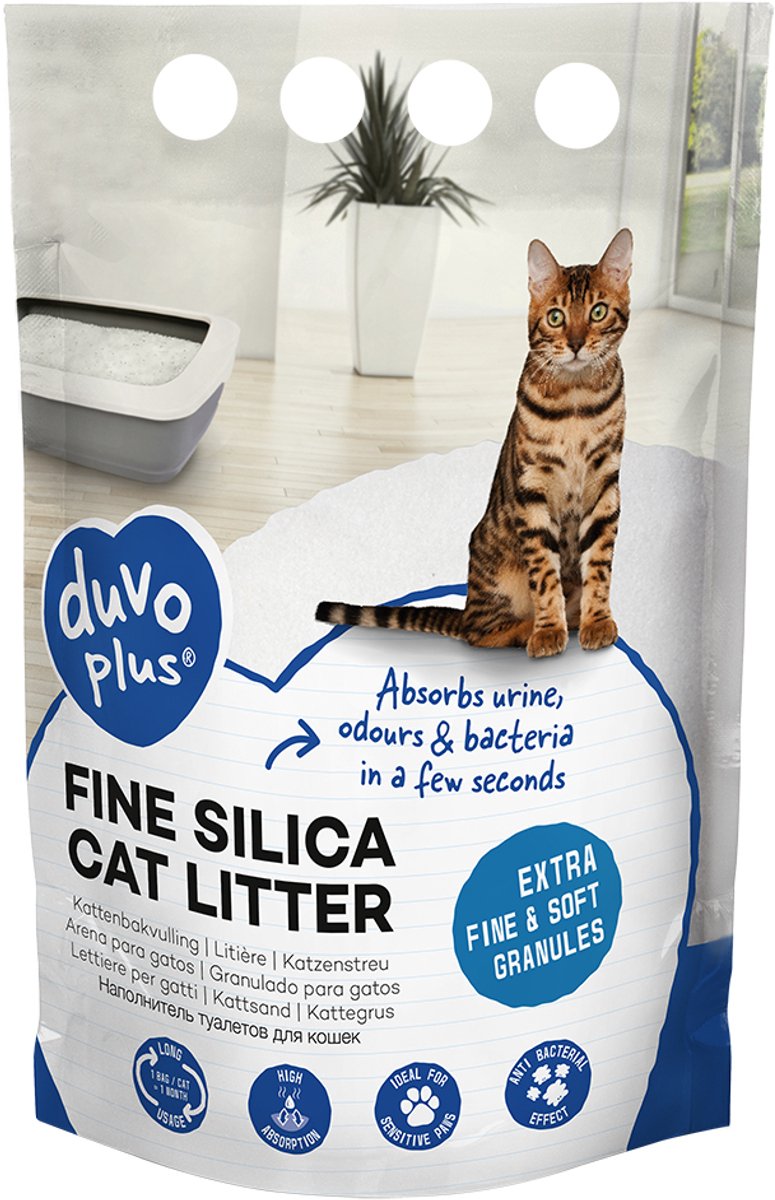 Duvo plus Katzenstreu Premium feine Kieselsäure 0,5–2 mm – 16 l – 6,08 kg weiß