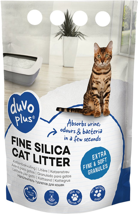 Duvo plus Katzenstreu Premium feine Kieselsäure 0,5–2 mm – 16 l – 6,08 kg weiß