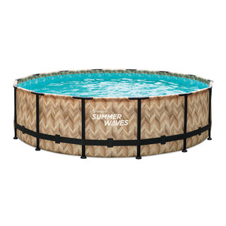 Summer Waves Rahmenpool rund – ⌀427 x 107 cm – Schwimmbecken – hellbraun – inklusive Filterpumpe – Poolpumpe – Filterkartusche – Abdeckung – Bodentuch – Leiter – Wartungsset