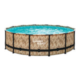Summer Waves Rahmenpool rund – ⌀427 x 107 cm – Schwimmbecken – hellbraun – inklusive Filterpumpe – Poolpumpe – Filterkartusche – Abdeckung – Bodentuch – Leiter – Wartungsset