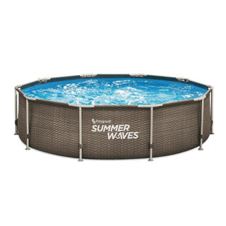 Sommerwellen-Schwimmbecken Aktivrahmen 305 x 76 cm dunkles Doppel-Rattan + Filterpumpe