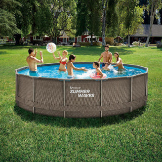 Sommerwellen-Schwimmbecken Aktivrahmen 457 x 106 cm dunkles Doppel-Rattan + Filterpumpe