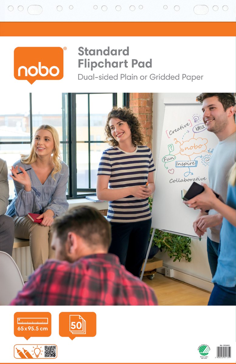 Nobo Standard-Flipchart-Papier auf Rolle – 50 Blatt doppelseitig kariertes oder leeres Papier – 65 x 95 cm – 70 Gramm