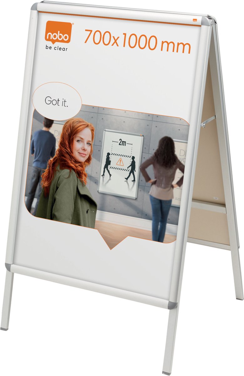 Nobo stoepbord aluminium met clicklijst - reclamebord - 70x100cm - weerbestendig