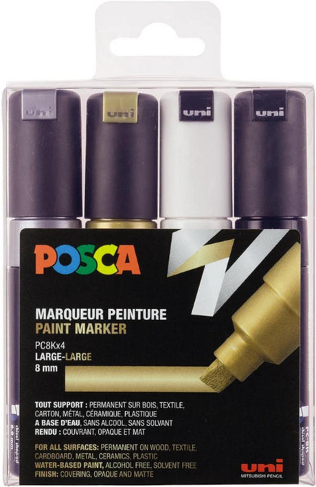 Posca-Marker-Set aus 8-karätigem Weiß-Schwarz-Gold-Silber