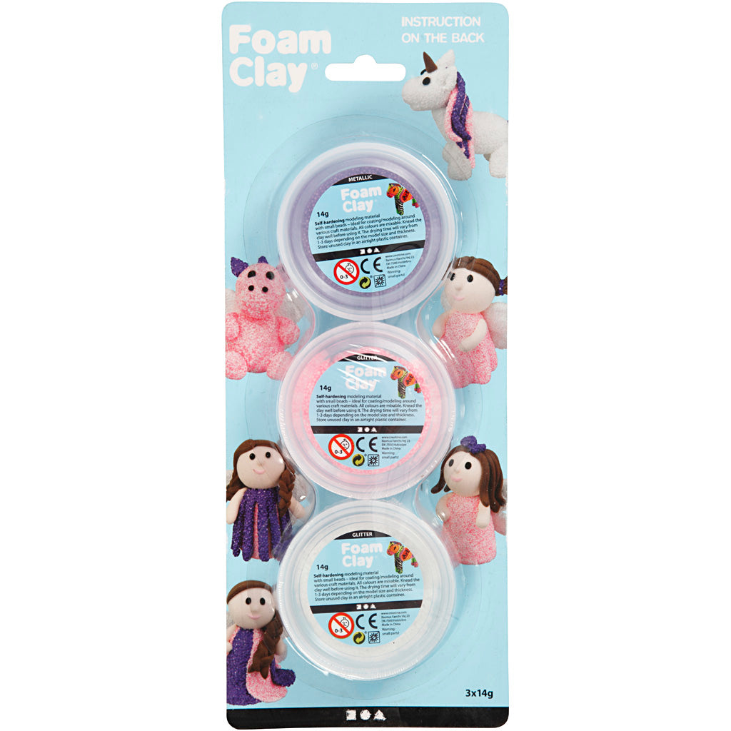 Foam Clay ®, Glitzer, Metallic, Rosa, Lila, Weiß, 3x14 gr 1 Box
