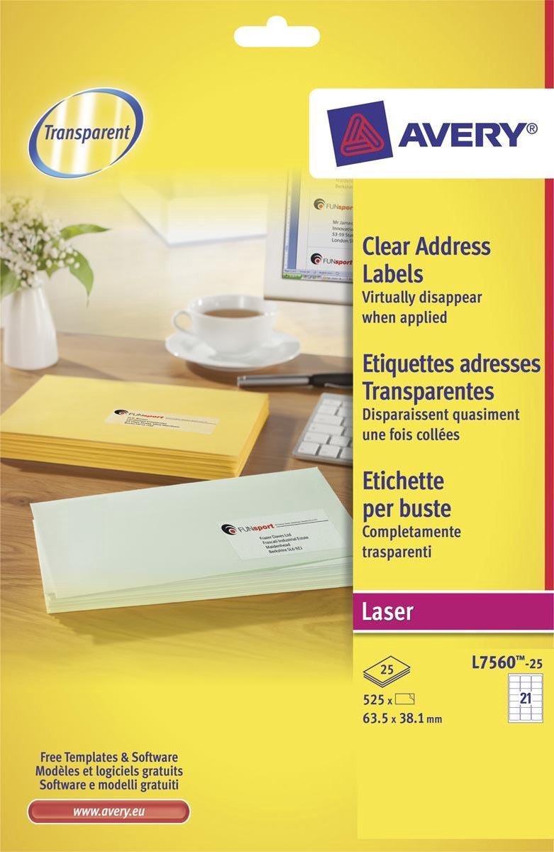 Avery transparente Etiketten Quickpeel Format 635 x 381 mm (B x H) 525 Stück 21 pro Blatt