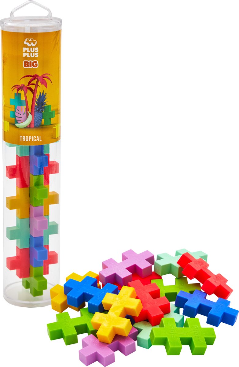 Plus-Plus Big Tube Tropical 15-teiliger Baukasten – 3431 – Bauspielzeug – Konstruktionsspielzeug – Set mit Bausteinen – ab 1 Jahr