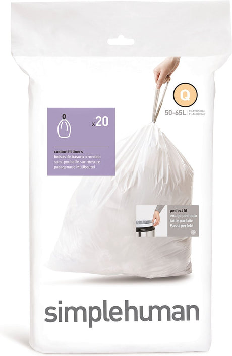 Simplehuman Code Q Abfallbeutel – 50 Liter – 20 Stück – mit Kordelzug – weiß