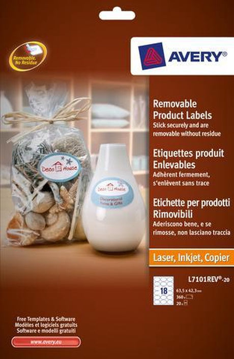 Etiketten der Hausmarke Avery l7101rev, abnehmbar, 63,5 x 42,3 mm, weiß