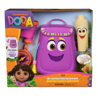 Dora die Entdeckerin Dora – mein Abenteuerrucksack, mit Entdeckerzubehör, einer aufrollbaren Karte, einem Spielzeugfernglas und einem Kompass