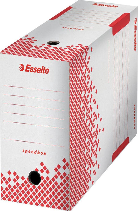 Esselte 25 x Speedbox 15 nachhaltige Archivbox – 15 x 25 x 35 cm – A4 – 100 % recycelbar – Rot-Weiß