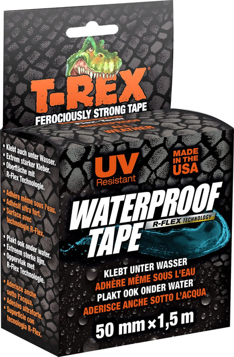 Kip T-Rex Waterproof – extra starkes wasserdichtes Klebeband | wetterfestes selbstklebendes Dichtungsband für Schwimmbäder, Wasserleitungen und den Hausgebrauch – haftet auch unter Wasser | Schwarzes Klebeband 50 mm x 1,5 m