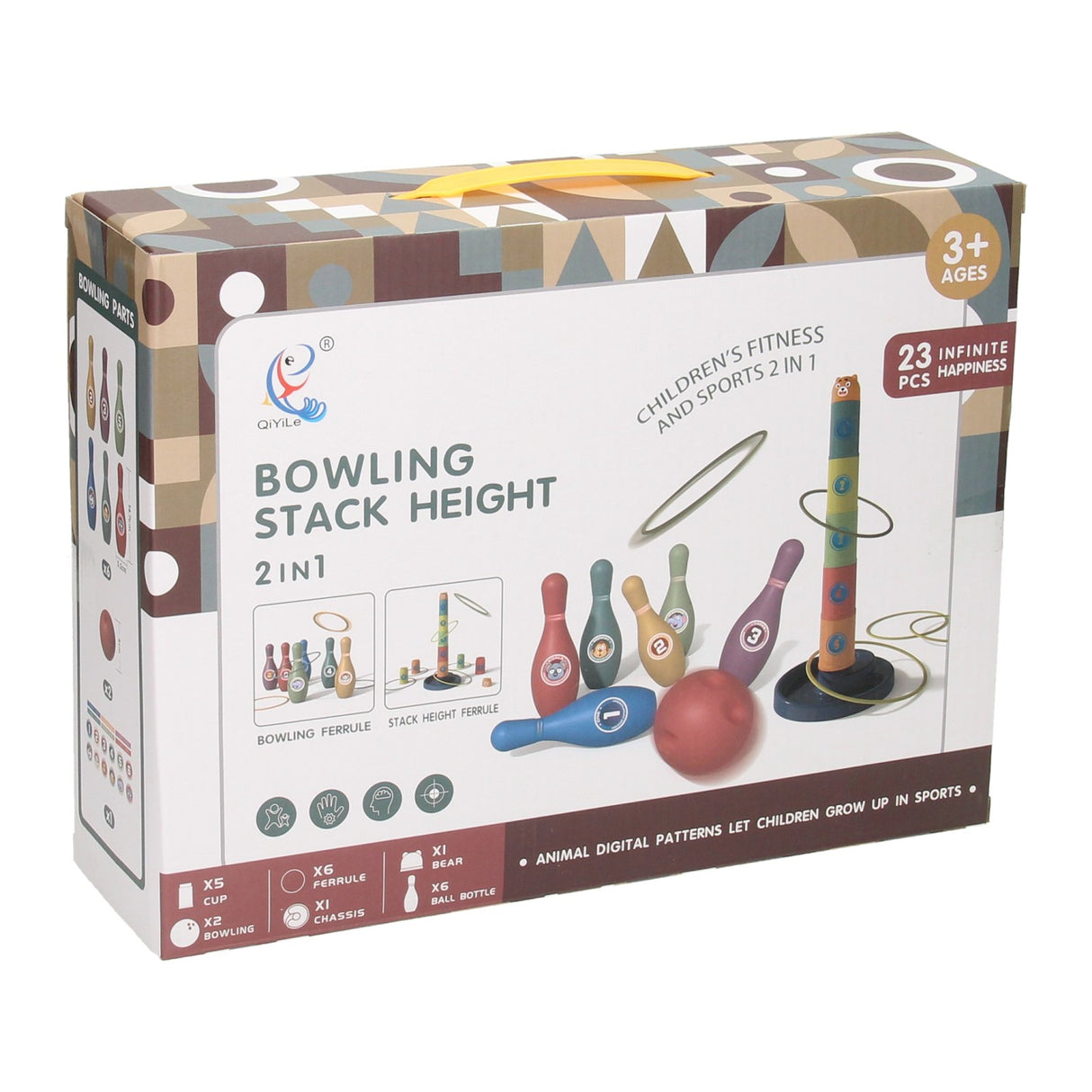 Stackturm, Ringwurf und Bowling 3in1