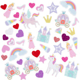 Creativ Company Schaumstoffaufkleber, Herz, Prinzessin, Einhorn, selbstklebend, Größe 13-50 mm, lila rosa Harmonie, 150 Stück 1 Box