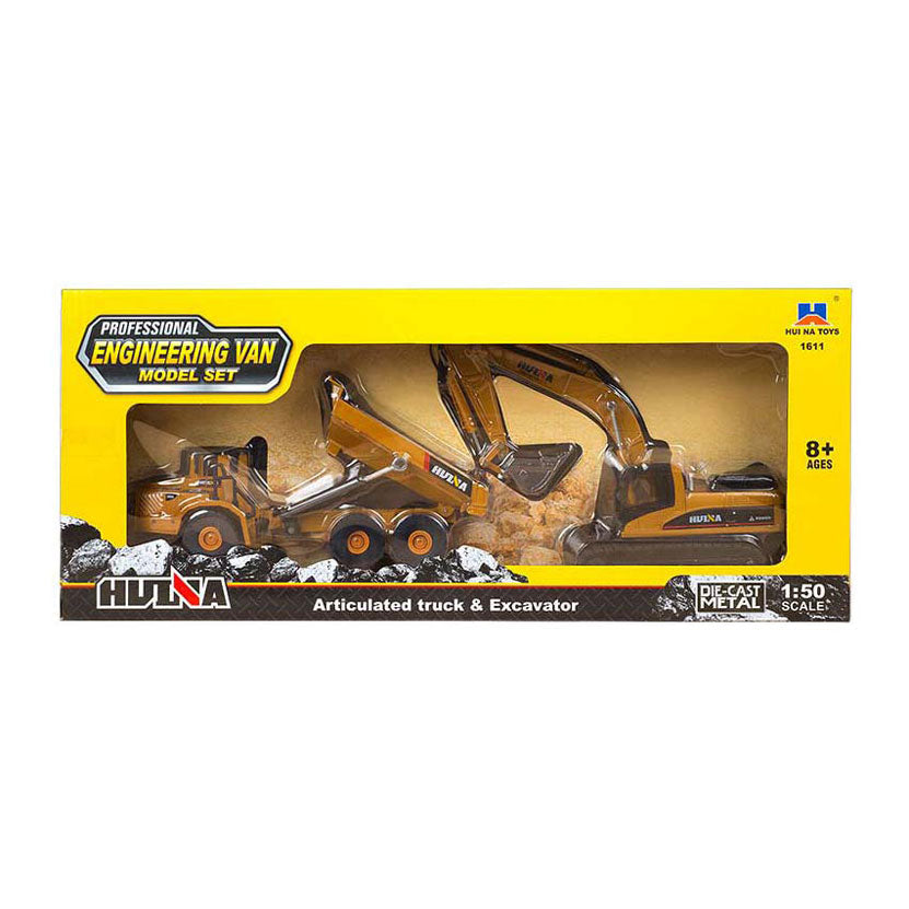 Set mit Baufahrzeugen aus Metall