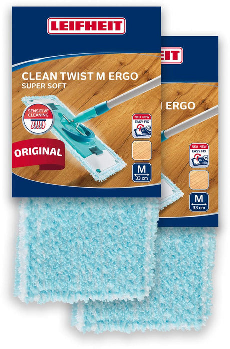 Leifheit Clean Twist PowerClean Bodenwischerbezug – Klettverschluss – 33 cm – superweich – 2 Stück