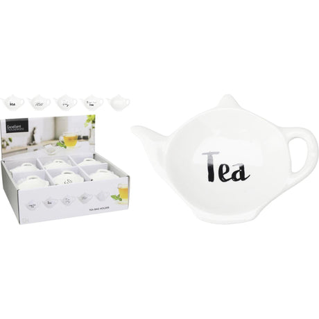 Excellent Houseware Teebeutelhalter aus Porzellan mit Text „Tee“ – 12 x 9 x 2 cm