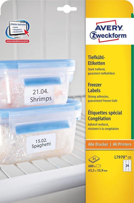 Avery Zweckform Avery Gefrierschrank-Etiketten, 63,5 x 33,9 mm (B x H), weiß, Box mit 600 Etiketten