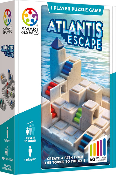 Smartgames Atlantis Escape – kompaktes 3D-Denkspiel – 60 mythische Herausforderungen – Reisespiel Solospiel – ab 7 Jahren