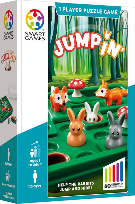 Smartgames „Jump in“ – logisches Denkspiel – 60 lehrreiche Hüpfherausforderungen – kompaktes Reisespiel Solospiel – ab 7 Jahren