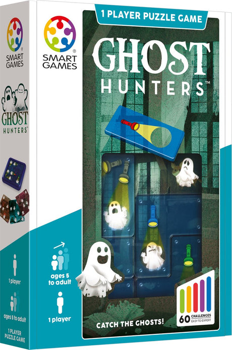 Smartgames Geisterjäger – Kompaktes logisches Denkspiel – 60 lehrreiche Geisterjäger-Herausforderungen – Reisespiel Solospiel – ab 6 Jahren