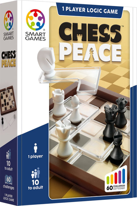 Smartgames Schachfrieden – logisches Denkspiel mit Schachregeln – 60 pädagogische Strategieherausforderungen – IQ Brainteaser Solospiel – ab 8 Jahren