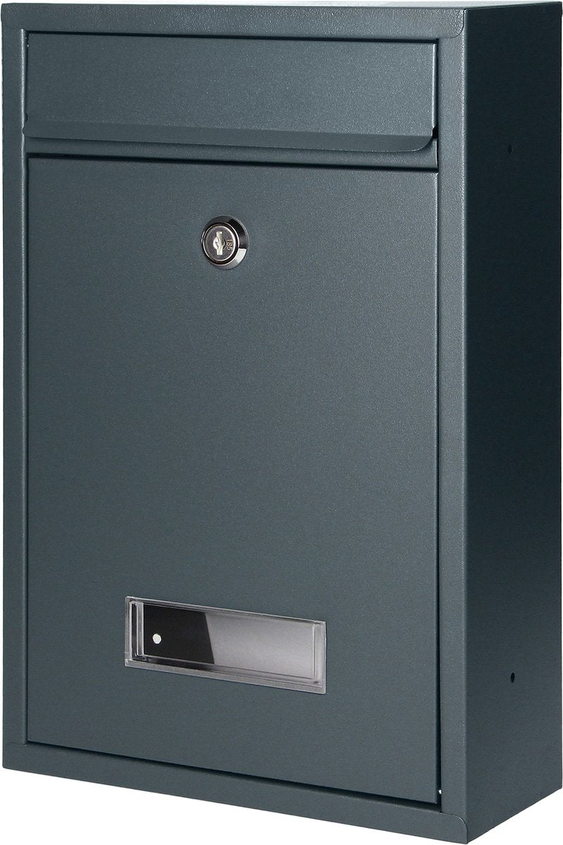 Virone kleiner Briefkastenzähler mit Schloss 32x22x9 (LxBxT in cm) – Briefkasten aus Edelstahl mit Namensschild – Hängebriefkästen – Anthrazit