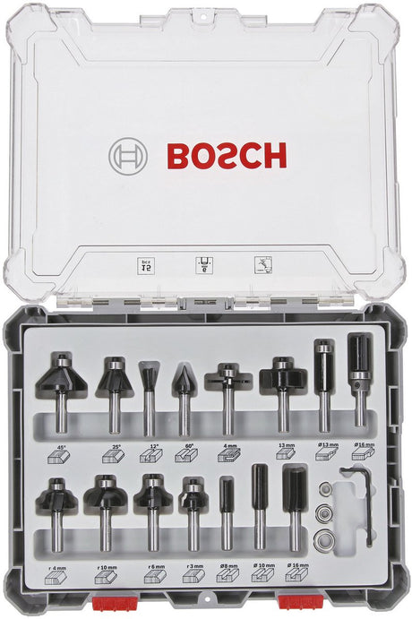 Bosch Zubehör 15-teiliges Mischfräserset - Schaftdurchmesser 6 mm - 2607017471