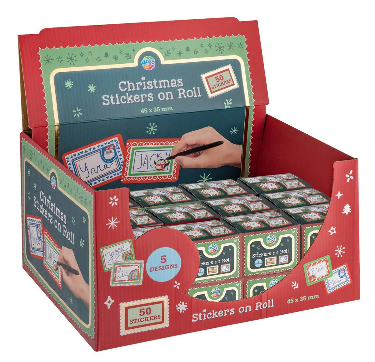 Moxy Aufkleber auf Rolle 5 Designs - 50 Stk.