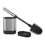 Brosse de toilette CleanTex Cleany + support 13x8x47 cm en acier inoxydable noir