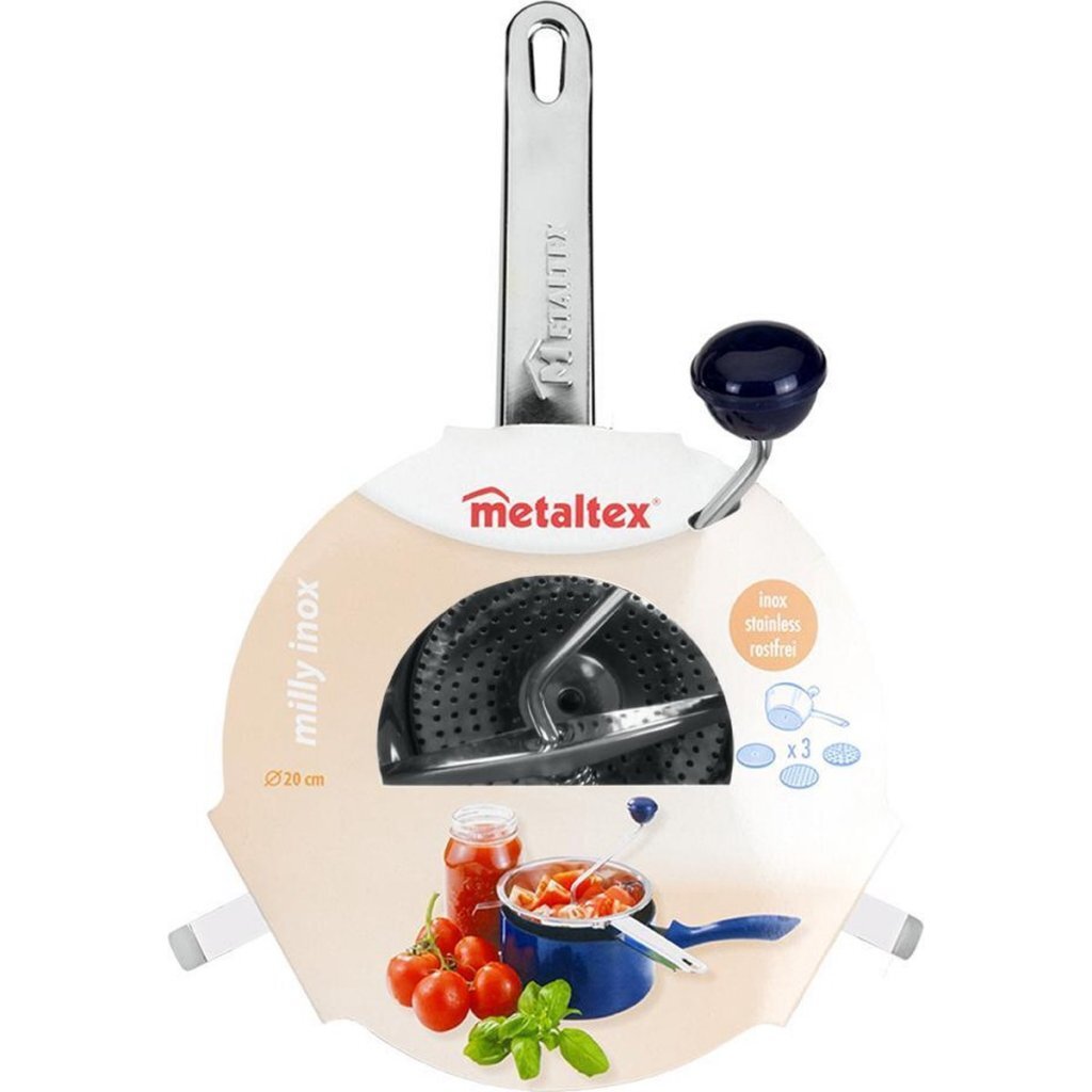 Metaltex Milly Gemüsemühle Rührsieb Edelstahl mit 3 Einsätzen 20cm