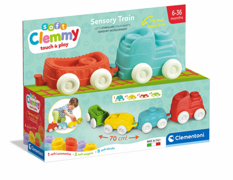 Clementoni Baby – Clemmy Sinneszug mit weichen Blöcken, 12 Stück.