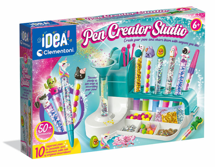 Clementoni-Idee – Pen Creation Studio – Bastelpaket voller Zubehör – Kawaii-Glitzerstifte – das kreative Geschenk – ab 6 Jahren
