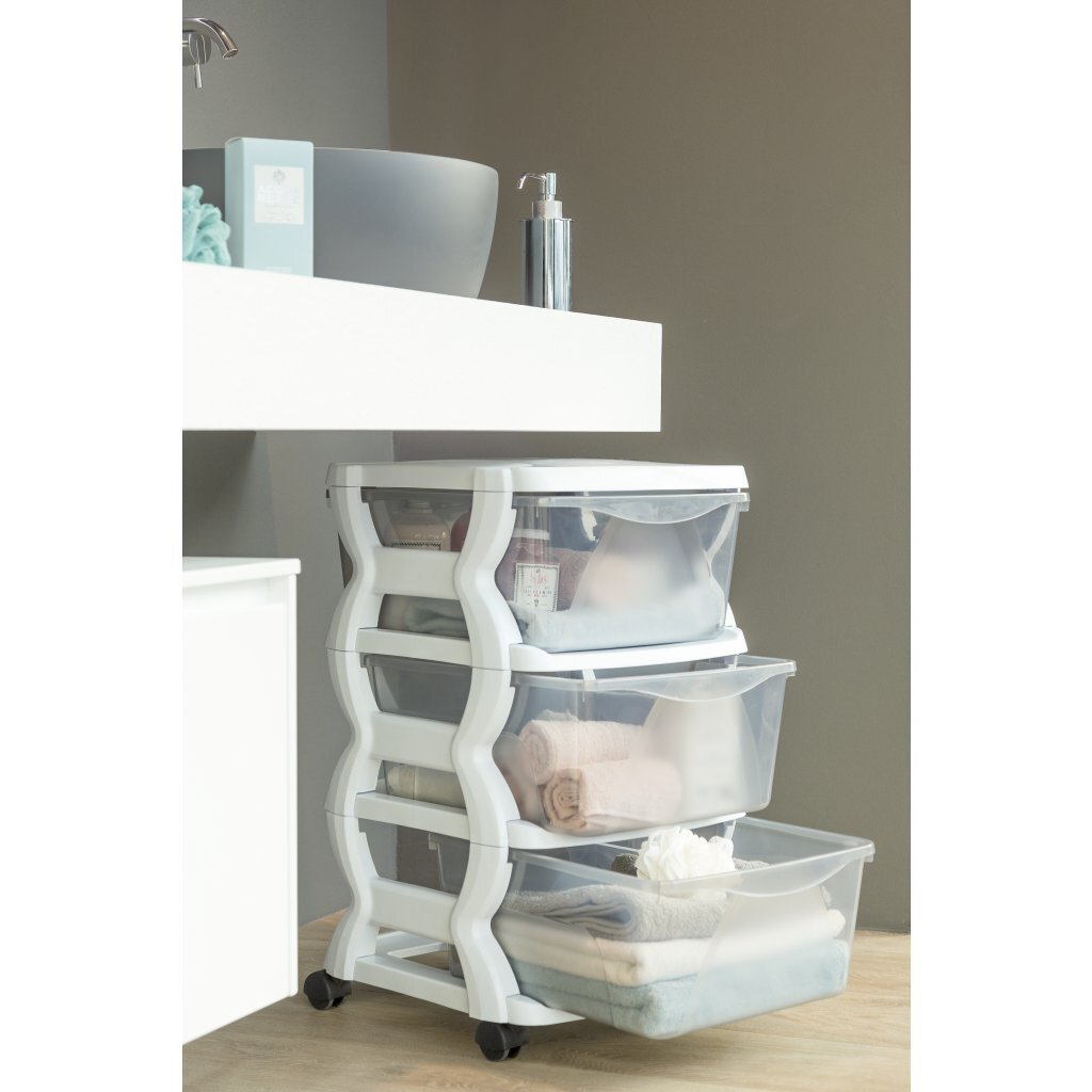 Bama Insieme Schubladensystem mit Rollen 3 Schubladen 36x40x62 cm weiß transparent