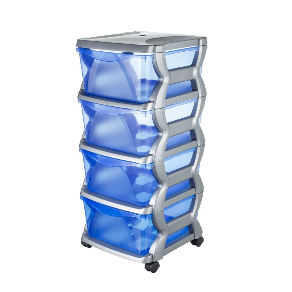 Bama Insieme Schubladensystem mit Rollen 4 Schubladen 36x40x80 cm silberblau transparent