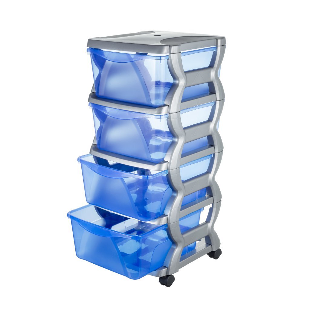 Bama Insieme Schubladensystem mit Rollen 4 Schubladen 36x40x80 cm silberblau transparent