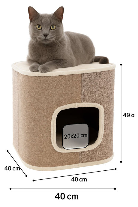 Kratztonne Flamingo für Katzen – Kratztonne George Beige Natur Hellbraun S – 40x40x49 cm – Kompaktes und luxuriöses Kratzmöbel –